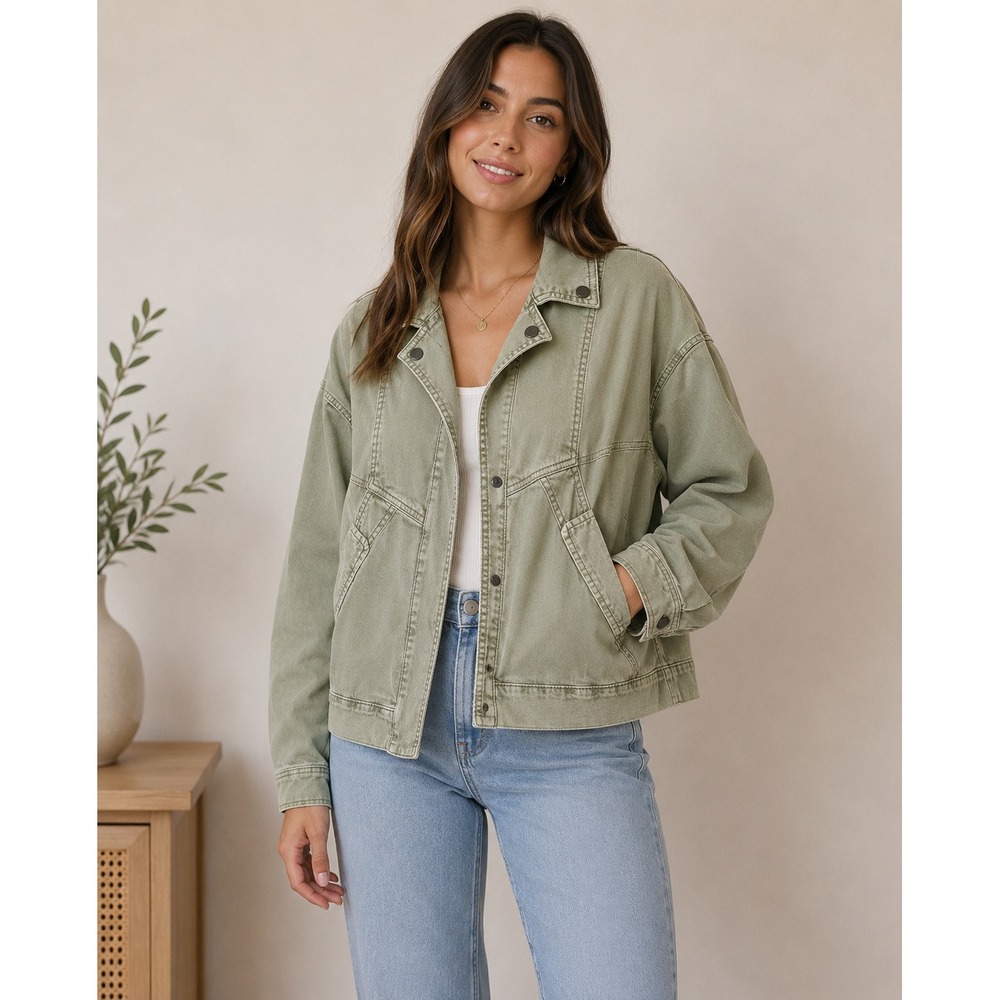 Blanc Noir Cropped Army Cargo Jacket Grunge Streetwear Preppy‎ Edgy Utility Chic